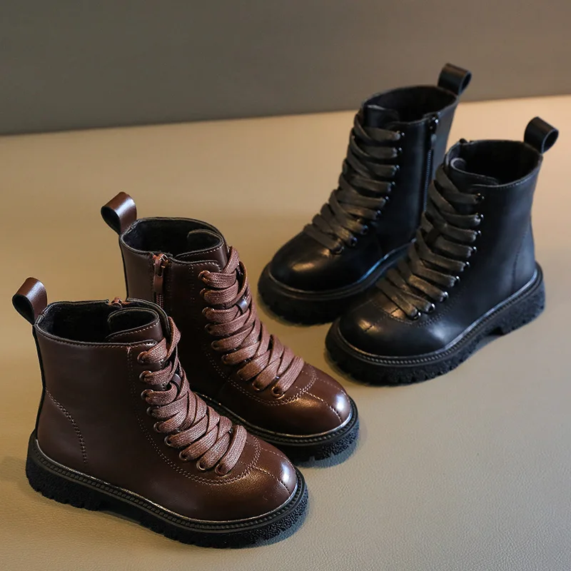 

Unisex kids Shoes 2022 Girls Leather Martin Boots Children Shoes Autumn Winter Sneakers for Boys lace Ankle Boots 3 5 7 12 Year
