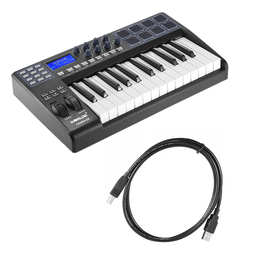 Ультрапортативная USB MIDI-клавиатура WORLDE PANDA25 25 клавиш 8 барабанных колодок