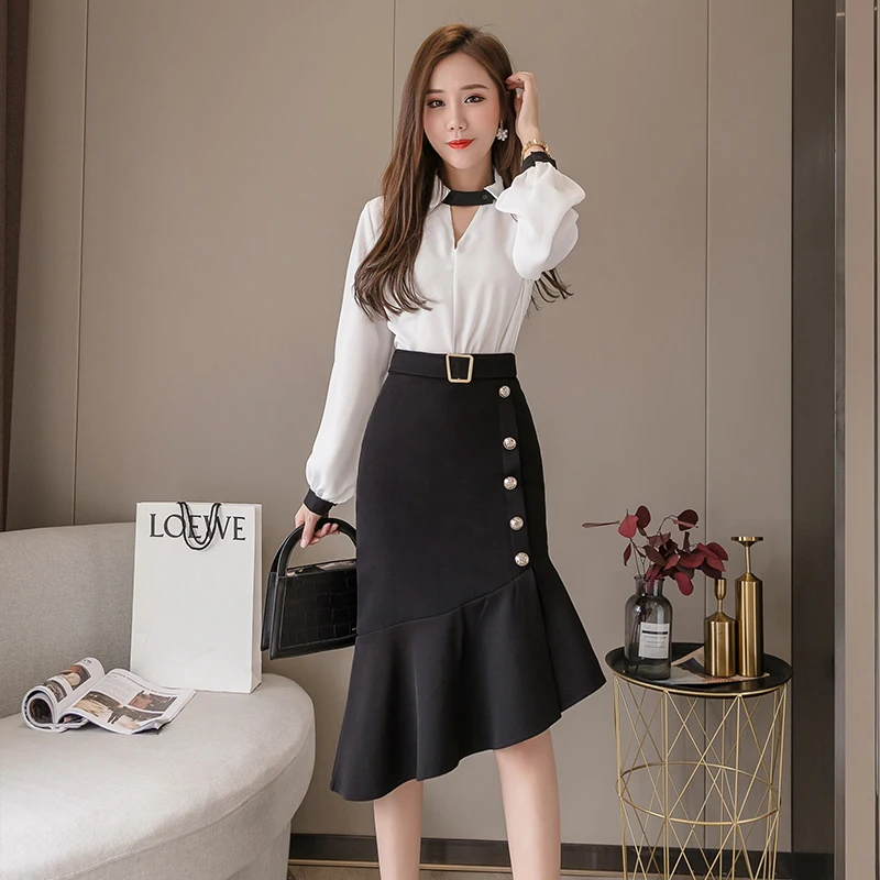 

Cintura Altas Elegante Saia Mais Tamanho Coreano Moda Mulher IrregularSenhora