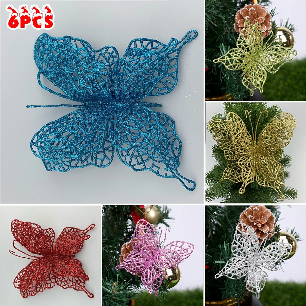 

6*Christmas Butterfly Ornaments 14*13cm Tree Hanging Ornaments Butterfly Party Wedding Xmas Decor In Stock