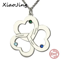 xiaojing sterling silver 925 triple heart names personalized custom pendant necklace for women birthday gift free shipping