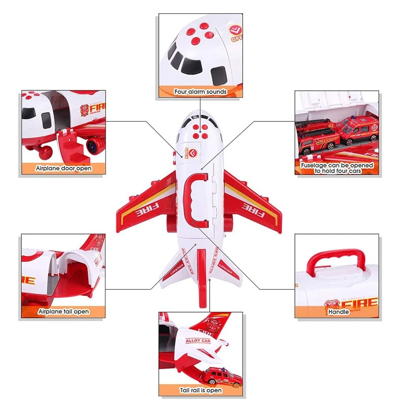 

Airplane Cars Toys Set,Fire Truck/Engineering Vehicle/Police Car Toys for Kids Deformable Aircraft Storage Toy