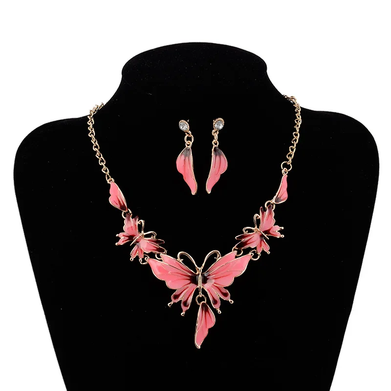 Серьги подвески с розовыми и голубыми бабочками ожерелье ювелирные наборы для