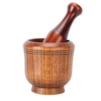 wooden garlic grinder durable manual grinding bowl household spices grinder mortar pestle set kitchen tools