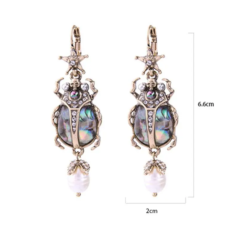 

Cute Statement Earrings Natural Abalone Shell Star Insect Earrings Freshwater Pearl Beetle Drop Earrings For Women
