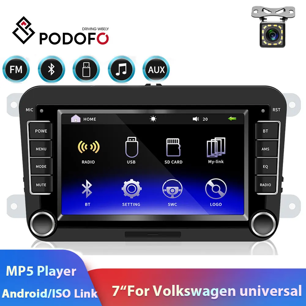 Podofo автомобильный мультимедийный плеер 2din 7 &quotBluetooth USB видео ISO Android Mirroirlink
