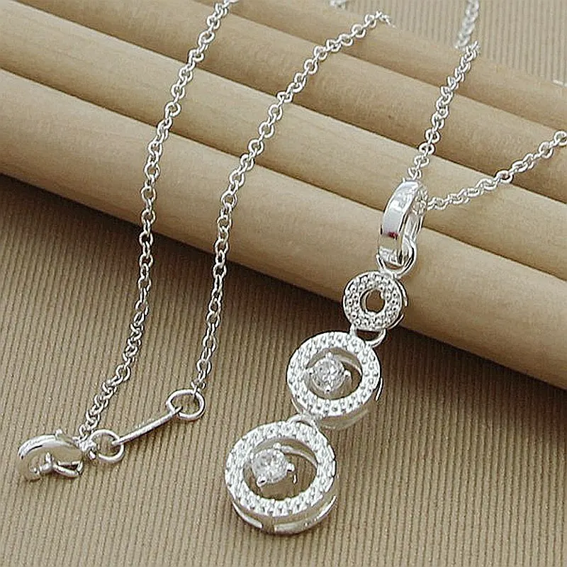 

Real 925 Silver Color Pendant Necklace Love Round Hand Chain Necklace For Women Good Jewelry 45cm