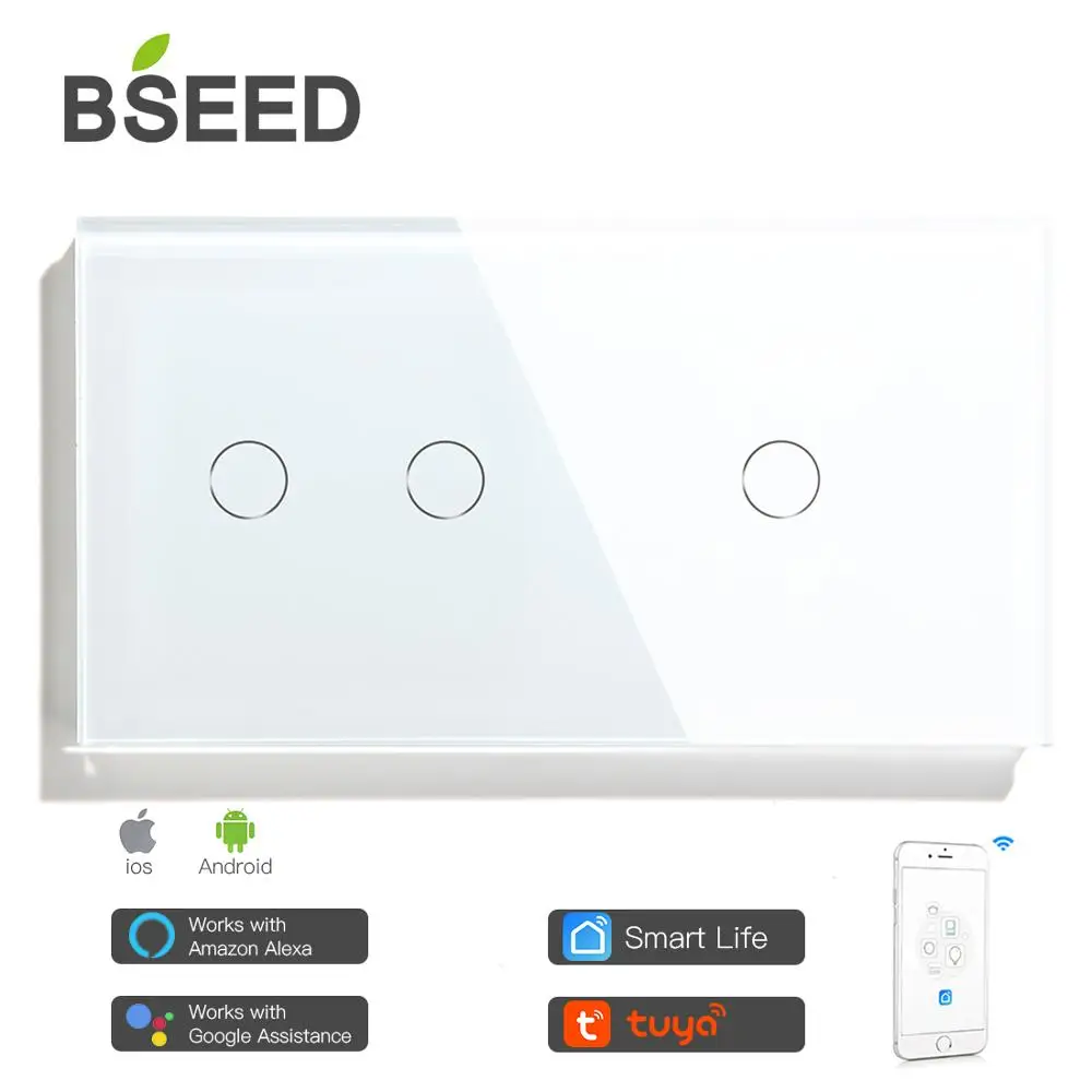 Настенный сенсорный выключатель Bseed Mvava Smart с поддержкой Wi-Fi 3 клавиши 157 мм