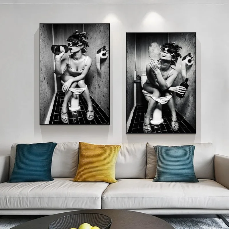

Sexy Girl Sits In A Toilet Canvas Art Canvas Painting Cuadros Posters Prints Wall Art for Living Room Home Decor (No Frame)