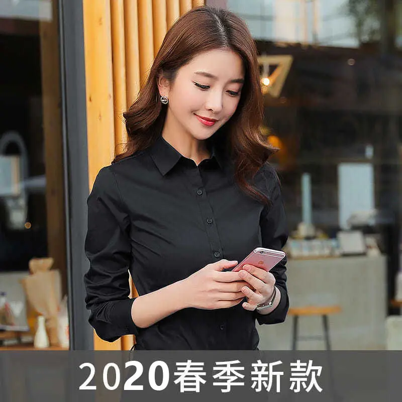 Женская блузка Весна-лето белая женская рубашка с длинным рукавом официальная