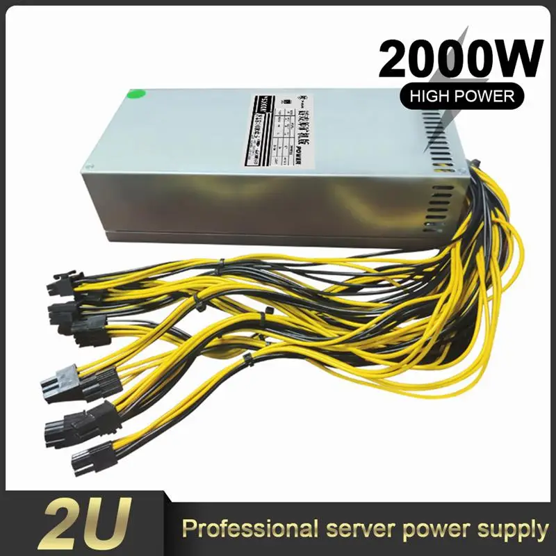

2000W ETH Mining Rig Power Supply 2U Single Channel Miner GPU PSU With 10*PCI 6Pin Fan For Multi-GPU BTC Mining Device Server