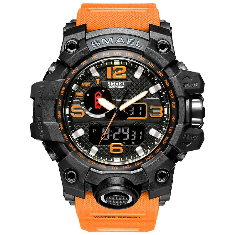 orange Спортивные мужские часы SMAEL, водонепроницаемые, 50 м, военные часы с будильником, хронограф, кварцевые наручные часы, секундомер, Relogio Masculino 1545 - Цвет: orange
