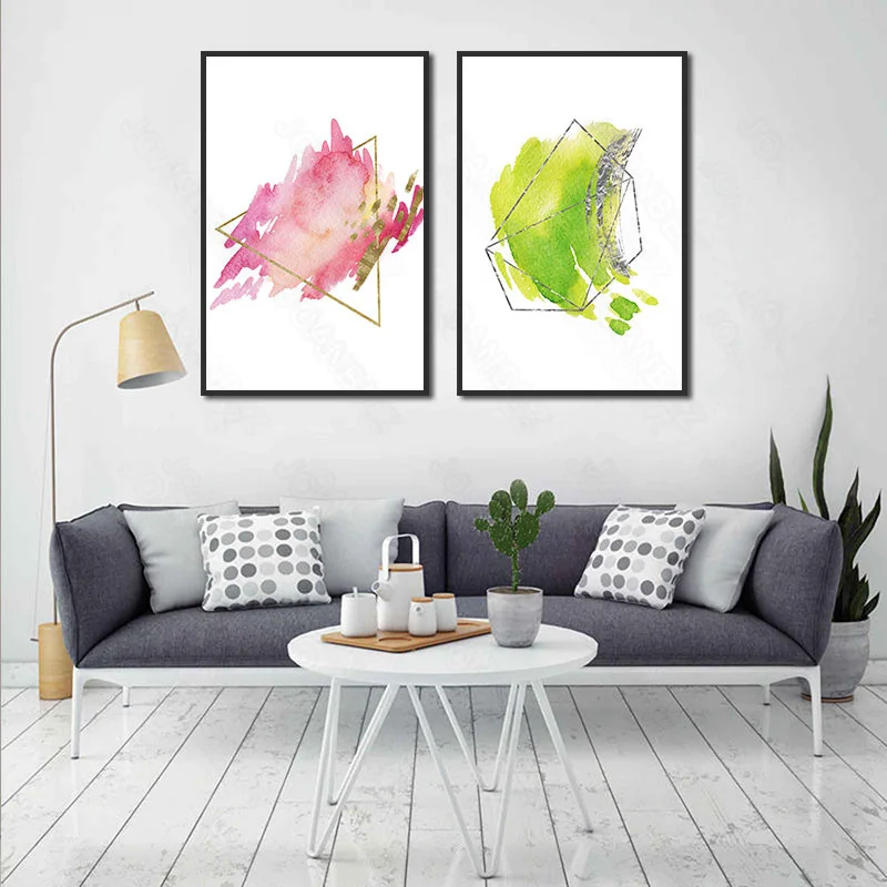 

Nordic color painted three-dimensional geometric ink minimalist white floor canvas painting and wall living room furniture