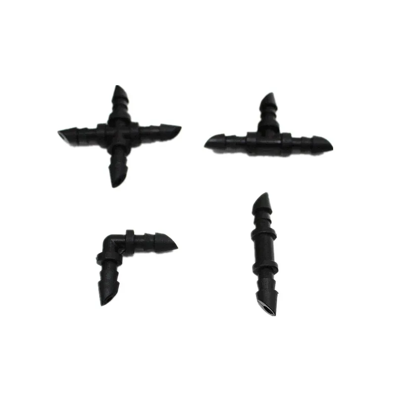 

100PCS 1/4'' Insert Barb Connector Tee Elbow Cross For 4/7mm Microtubing Barbed Adapter Drip Irrigation Cross Joint Connectors