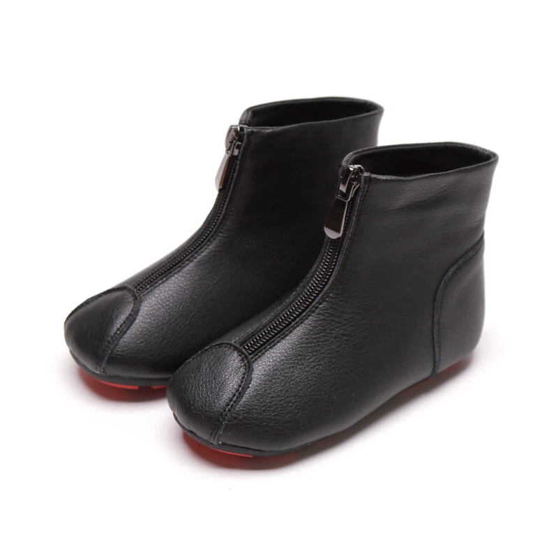 Детские ботильоны из натуральной кожи теплые зимние ботинки для отдыха черного