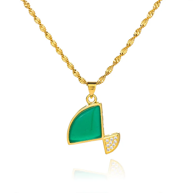 

lucky Jewelry Small shell fan natural stone jade pendant copper gilded necklace for women's neck chains Jewelry on the neck