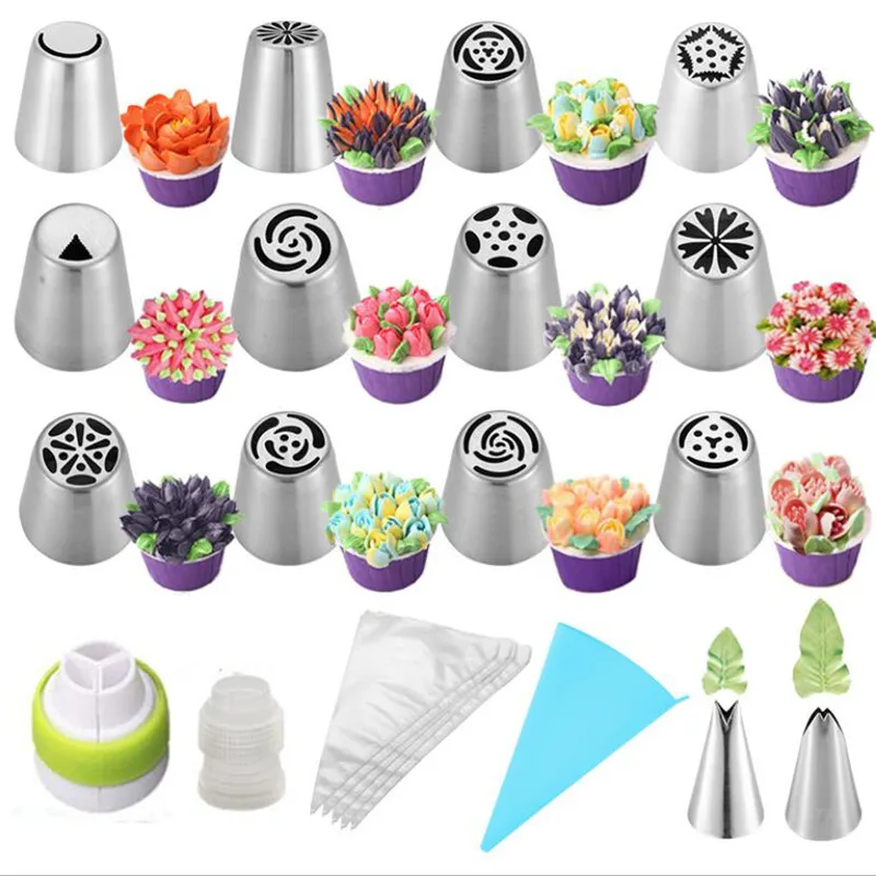 

27Pcs/Set Russian Tulip Icing Piping Nozzles Stainless Steel Flower Cream Pastry Tips Nozzles Bag Cupcake Cake Decorating Tools