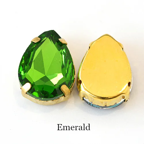 Emerald Teadrop стеклянные стразы для шитья страз с золотыми каплевидными каплями, много цветов, стразы для пришивания, свадебные украшения E7068 - Цвет: Emerald