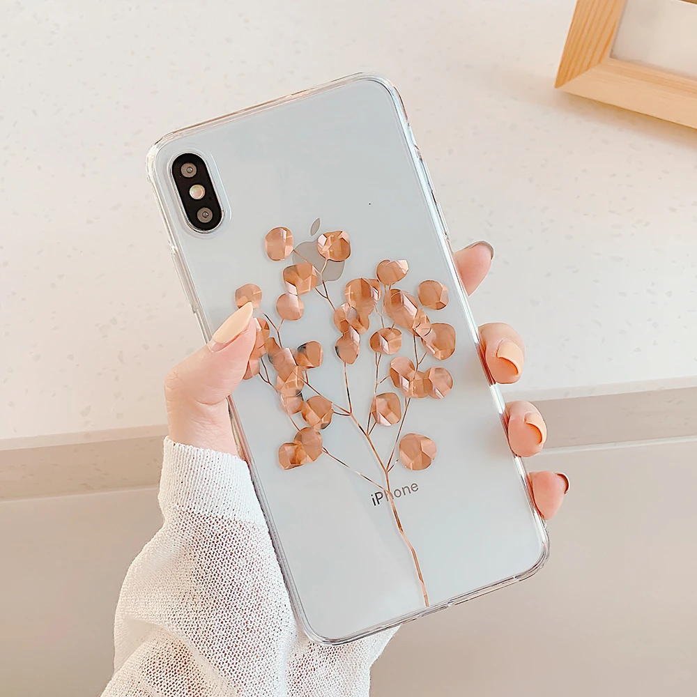 LOVECOM листья и ананас Прозрачный чехол для телефона для iPhone 11 Pro Max XR XS Max 7 8 Plus X Прозрачная мягкая Гальваническая задняя крышка