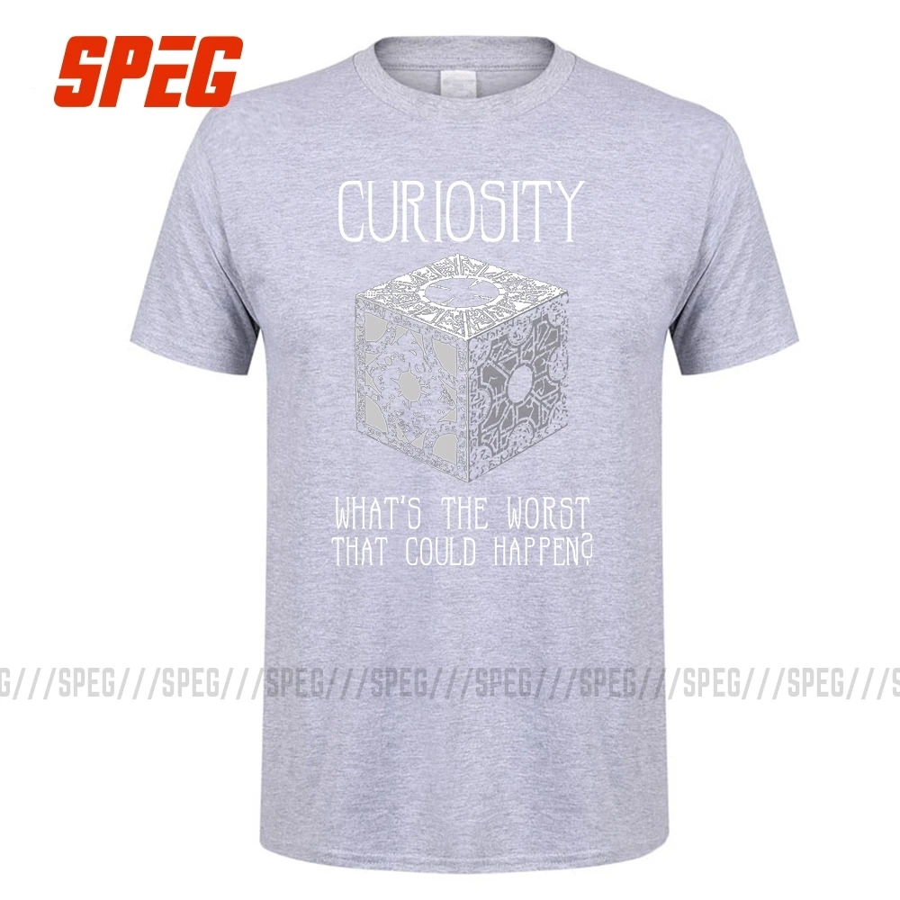 Мужские футболки из хлопка с коротким рукавом и рисунком из мультфильма "curiousity Killed Hellraiser", большая скидка, мужские футболки с круглым вырезом