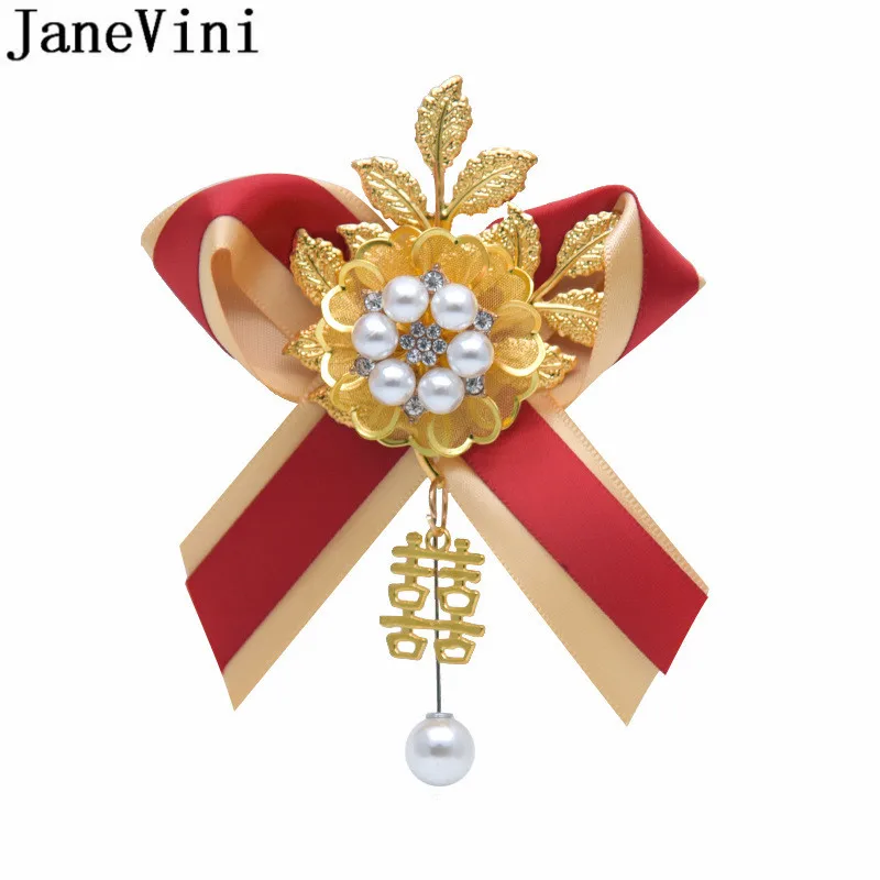 Роскошная жемчужная Золотая корсажная бутоньерка jaevini с листьями для невесты