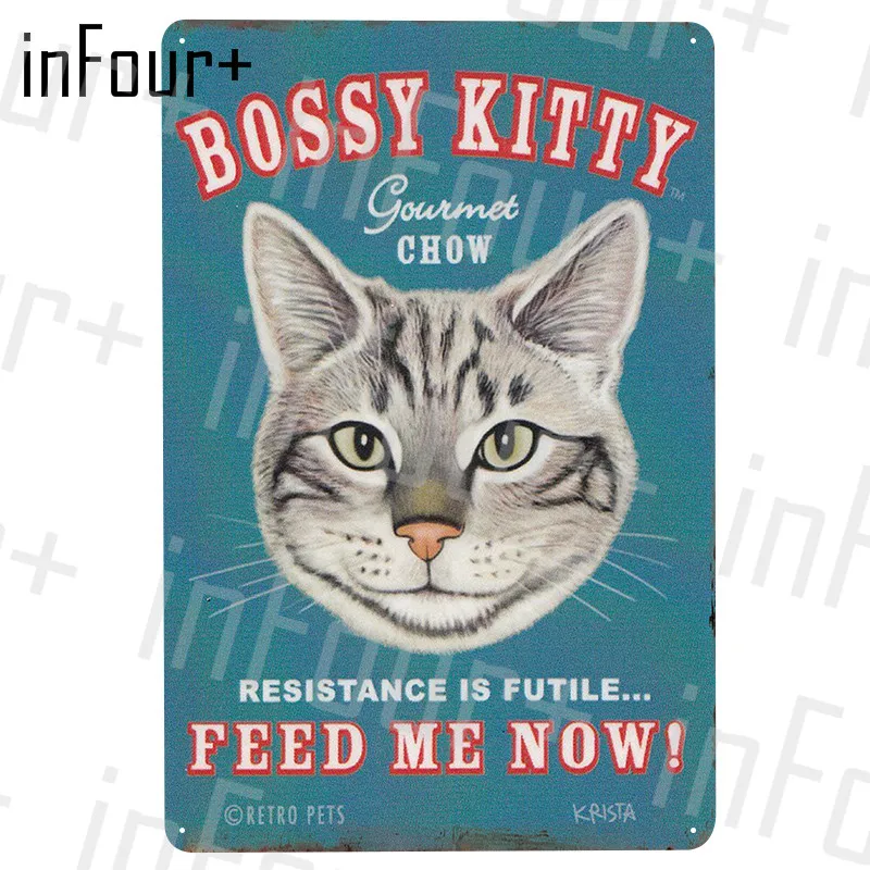 Металлическая тарелка Bossy Kitty Оловянная табличка металлическая винтажная
