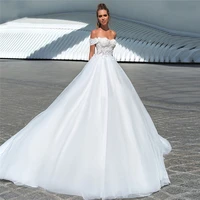 off shoulder lace appliques a line wedding dress white princess tulle amazing custom bridal gowns 2021 vestidos de mariee