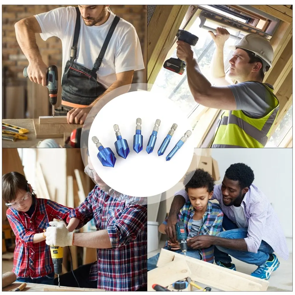 Набор из 6 предметов с голубым покрытием пятью лезвиями и шестигранной ручкой 90