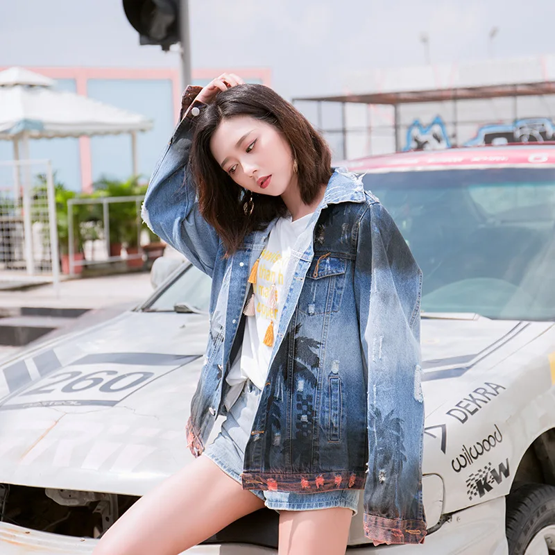 Женская джинсовая куртка chaqueta estampada модная с таким же абзацем весенне-осеннее