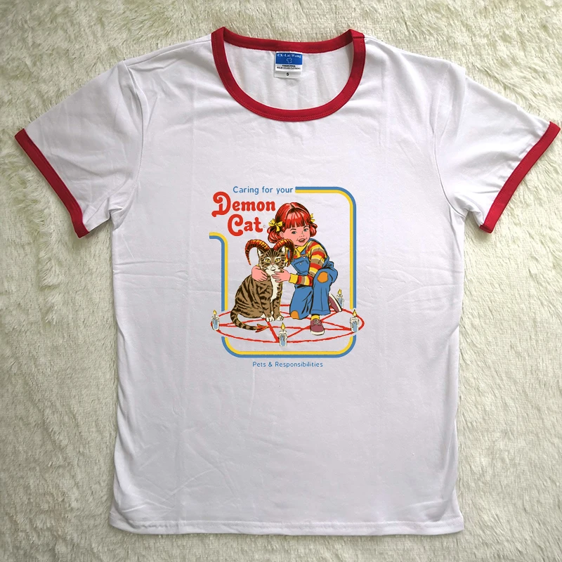 Женские футболки в стиле Харадзюку 80 s 90 Let's Call The Exorcist Забавные с красной