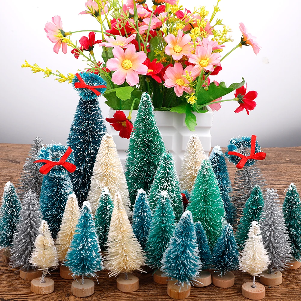 22Pcs Mini Pine Trees Set Sisal Snow Plastic Winter Decoration Tabletop Crafting Party Supplies Desktop Decor | Дом и сад