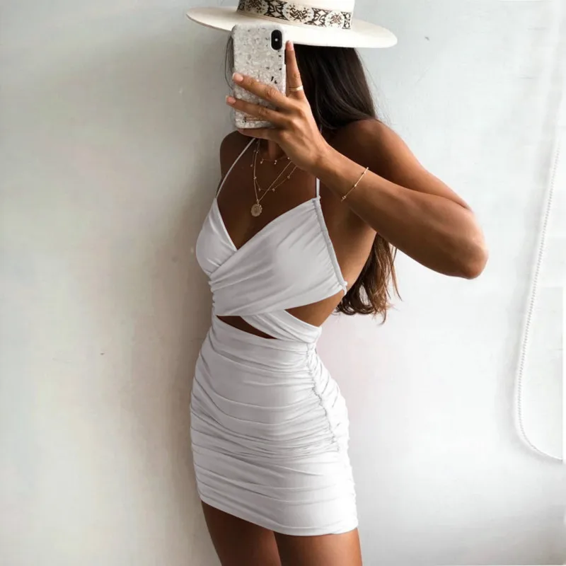 

Summer New Women's Sexy Slim-Fit Halter Lace-up Hip Dress sexy dresses party night club dress 2020 summer dress