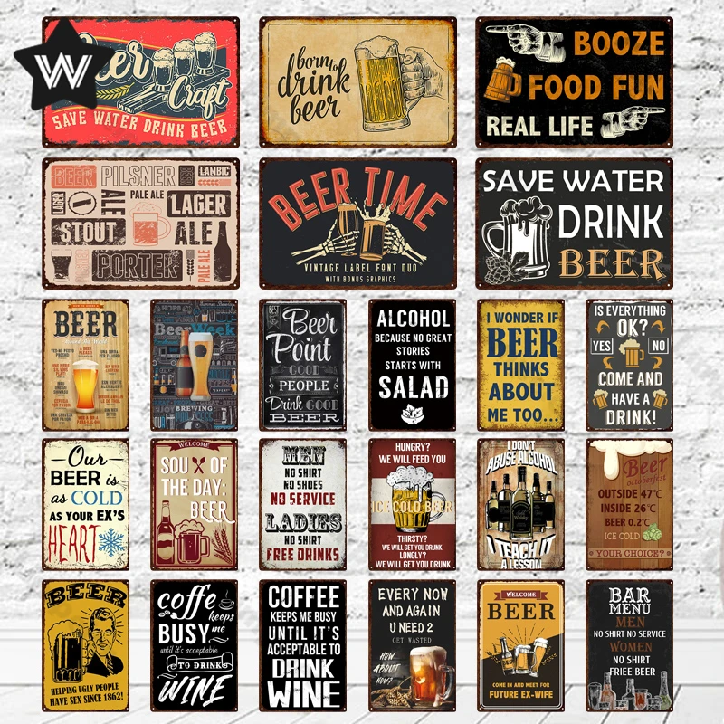 Beer Time Vintage Wall Stickers Drink Metal Poster Bar Club Sign Tin Plaque Retro Shabby for Man Cave Decor | Дом и сад