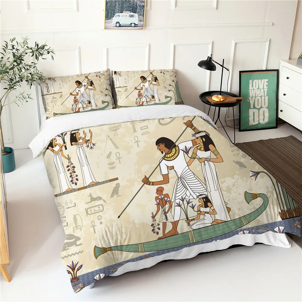 

Historical Bedroom Decor Comforter Bedding Sets 3d Print Ancient Egyptian Fresco Pattern Double Bedspread With Pillowcases