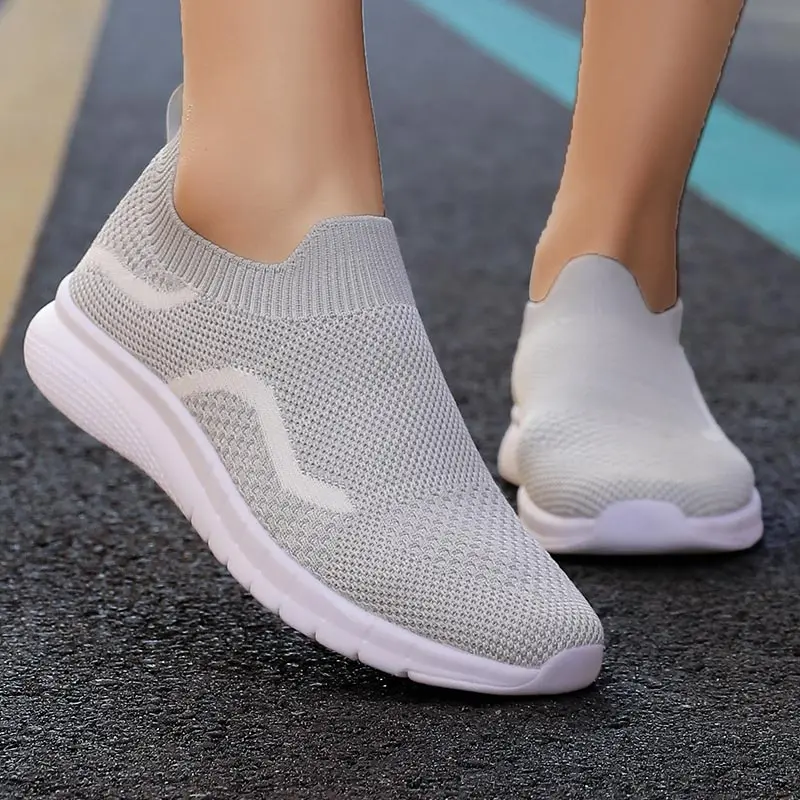 

Big Number Summer Slip on Women's Sports Shoes Running Woman Sneakers Sock Woman Sport Shoes Women Gray Knitting Fitness E-821