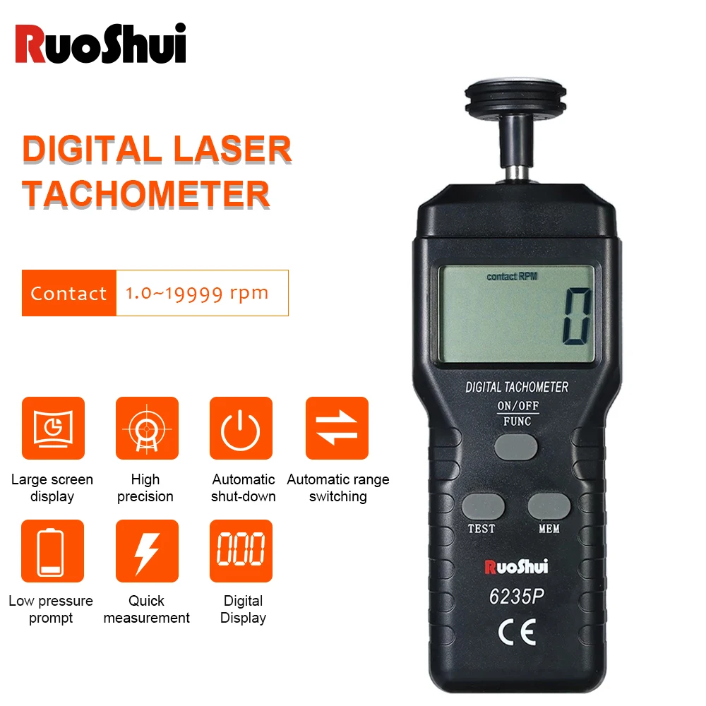 

RuoShui 6235P Digital Tachometer Contact Tach tool sensor handheld speed meter auto Measure Engine Rang 0.5～19999rpm tacometro