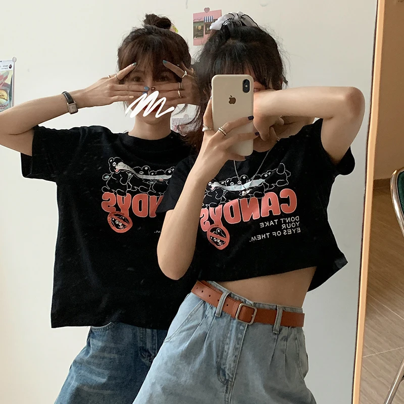 Короткий топ для пары женская одежда новинка 2021 модная универсальная Корейская в