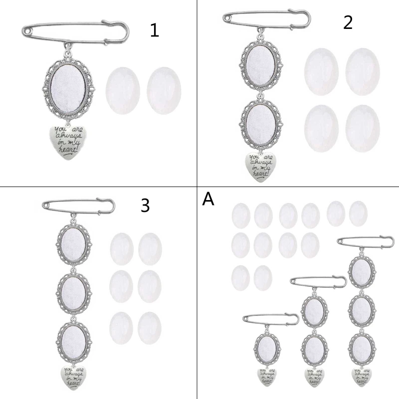 Wedding Bouquet Photo Charm DIY Pin Brooch Making Kit Lacy Frame Charm Oval Picture Frame with Pendant for Holiday Heart