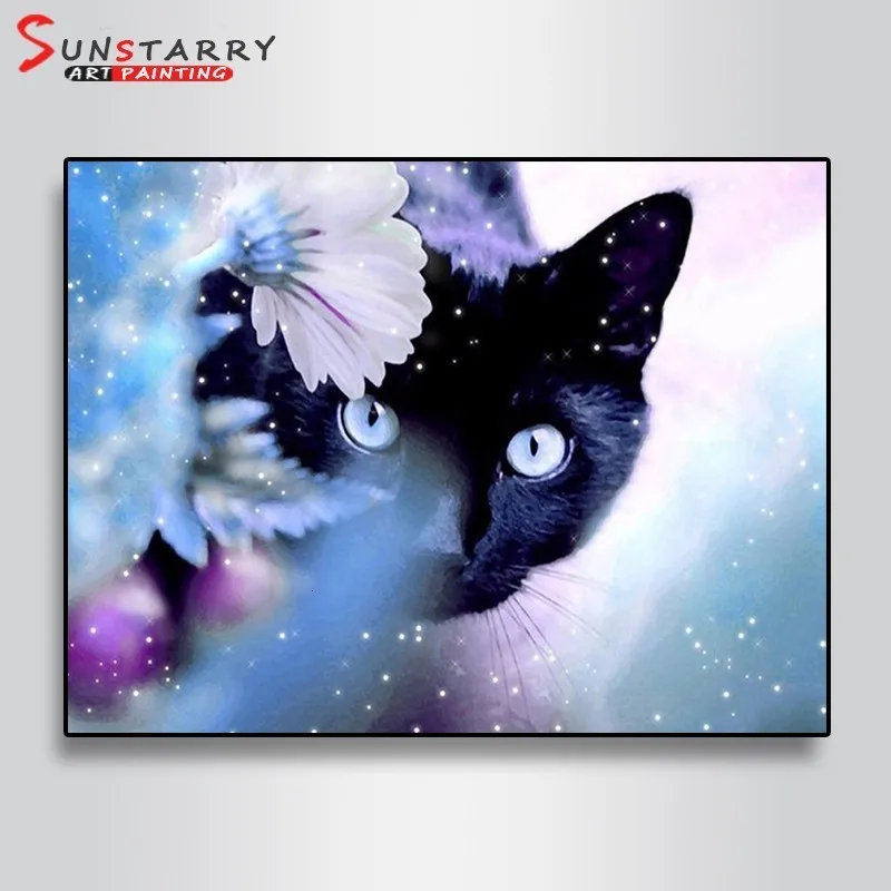 Sunstarry Полный Круглый Алмаз 5D DIY Алмазная картина "Животное Черный Кот Вышивка крестиком Стразы мозаика домашний Декор подарок