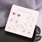 Серьги-гвоздики HTZZY с кристаллами женские, геометрический дизайн, 7 парыкомпл.