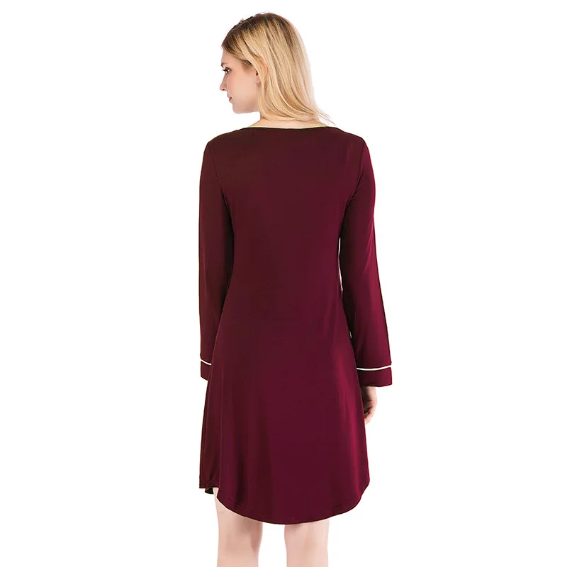 Home Wear Spring and Summer New Women's Nightdress Loose Long-sleeved Simple Casual Sleepwear Women Night Gown Sexy Nightwear