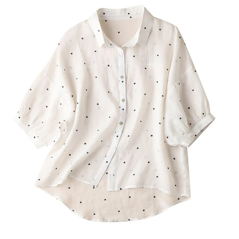 

SHUCHAN Women Shirts Blouses Turn-down Collar Broadcloth Thin White Women Top Polka Dot Button Up Shirt Blusas Elegantes