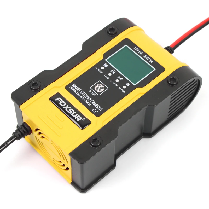 

FOXSUR 12V 24V 7-Stage Car Battery Charger 6A 12.6V Lithium Battery Charger & Maintainer AGM GEL WET EFB Battery charger