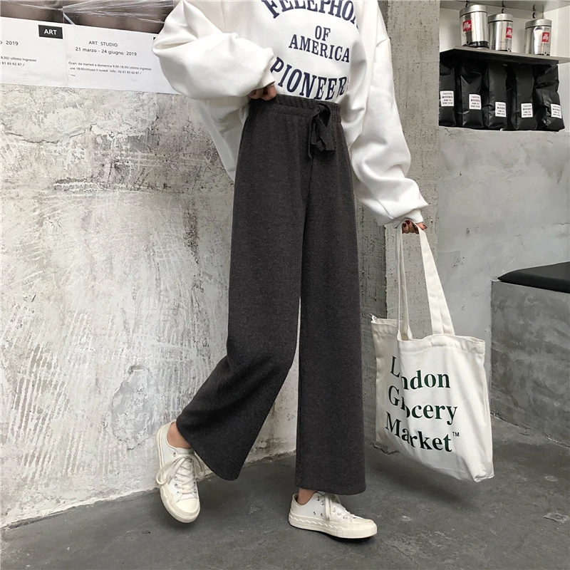 

Women's Clothing casual loose black wide leg pants pleated new Spring autumn High waist drawstring sweatpants fashion brand