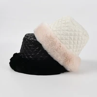 fashion hats for women autumn winter hats hairy black white flat top diamond lattice keep warm bucket hat cap female new 2021