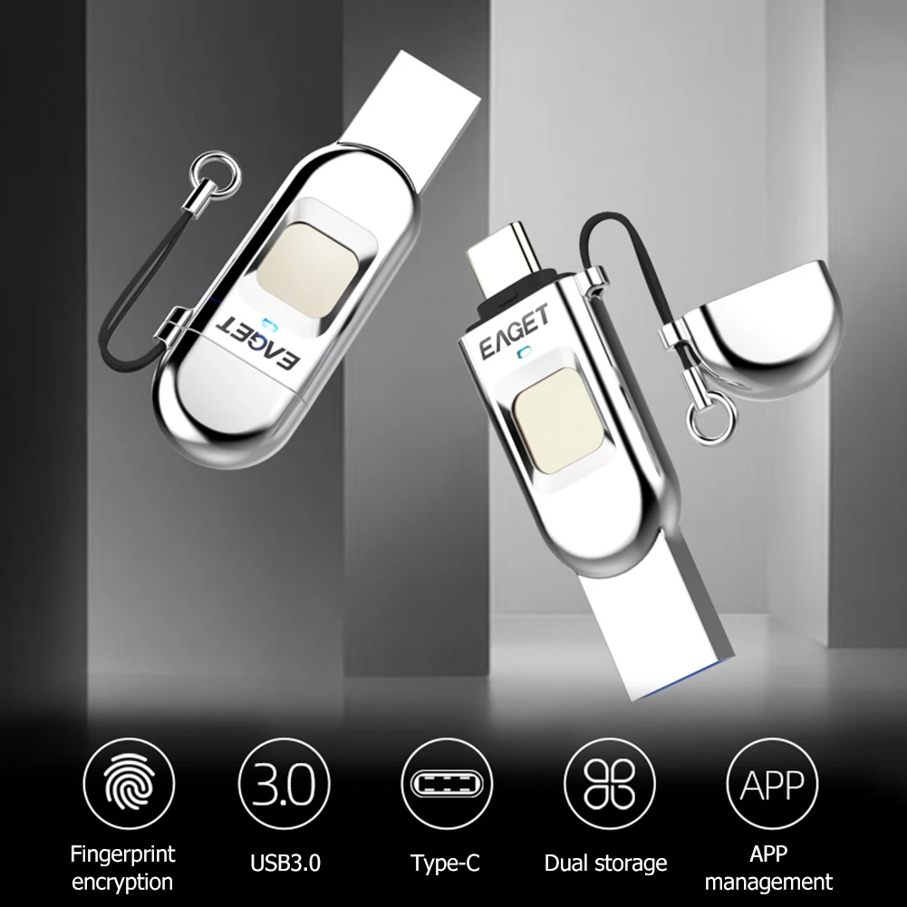 Eaget FU68 зашифрованный флеш накопитель USB с отпечатком пальцев 32G/64G/128G 3 0/Type C Флешка