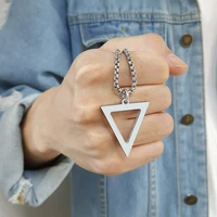 vnox geometric mens necklaceshollow triangle pendantminimalist metal stainless steel male simple casual collar jewelry