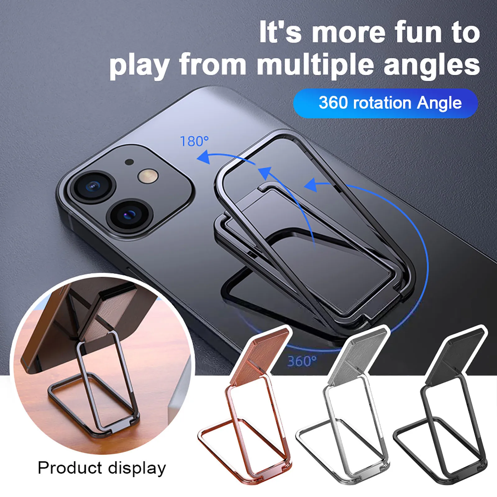 

360 Degree Rotate Double Ring Finger Holder Adjustable Foldable Mounted For Mobile Phone Magic Desktop Magnetic Car Stand Holder