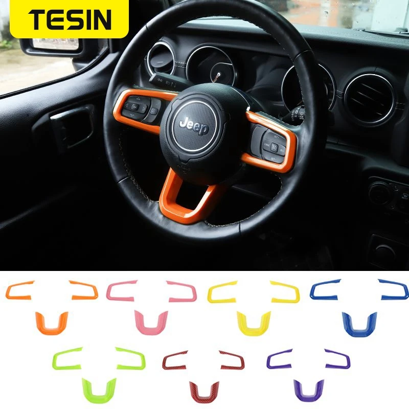 

TESIN Car Steering Wheel Decoration Cover Stickers Accessories for Jeep Wrangler JL 2018+ for Jeep Wrangler Gladiator JT 2018+