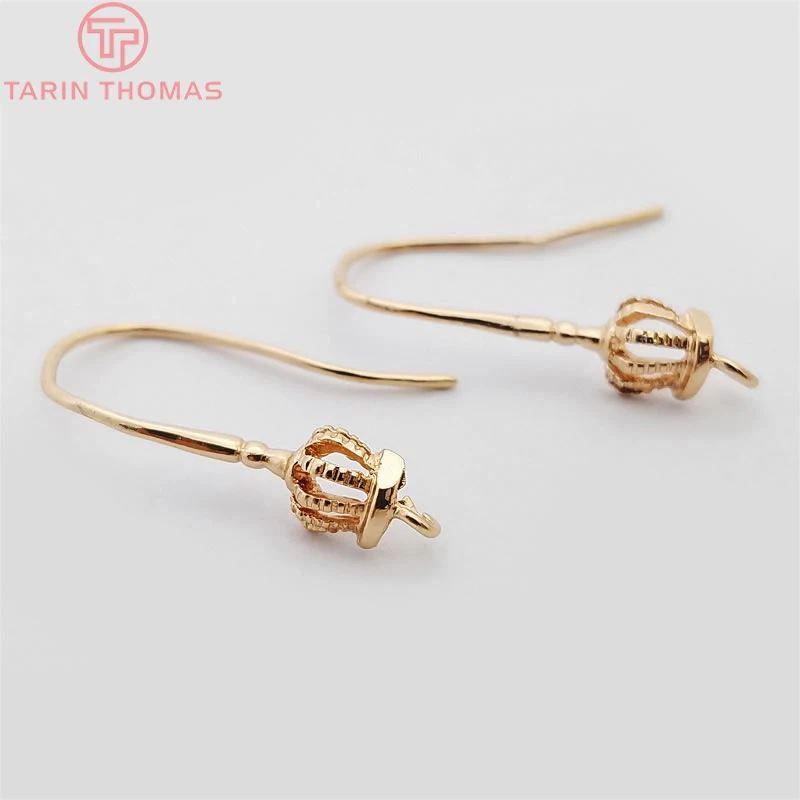 Латунные позолоченные серьги в форме короны 10 шт. Высота 21 мм 24 К цвета